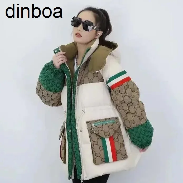 

Dinboa-комбинированный цветной пуховик для студенток, нишевая сеть дизайна, красный цвет, повседневное пальто, модный тренд, новинка, 2023