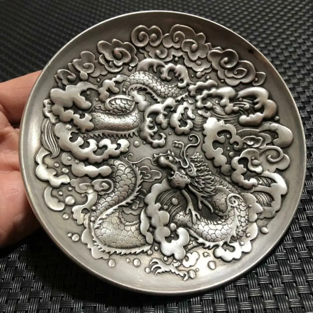 

China Old Tibetan Silver Copper Dragon Plates