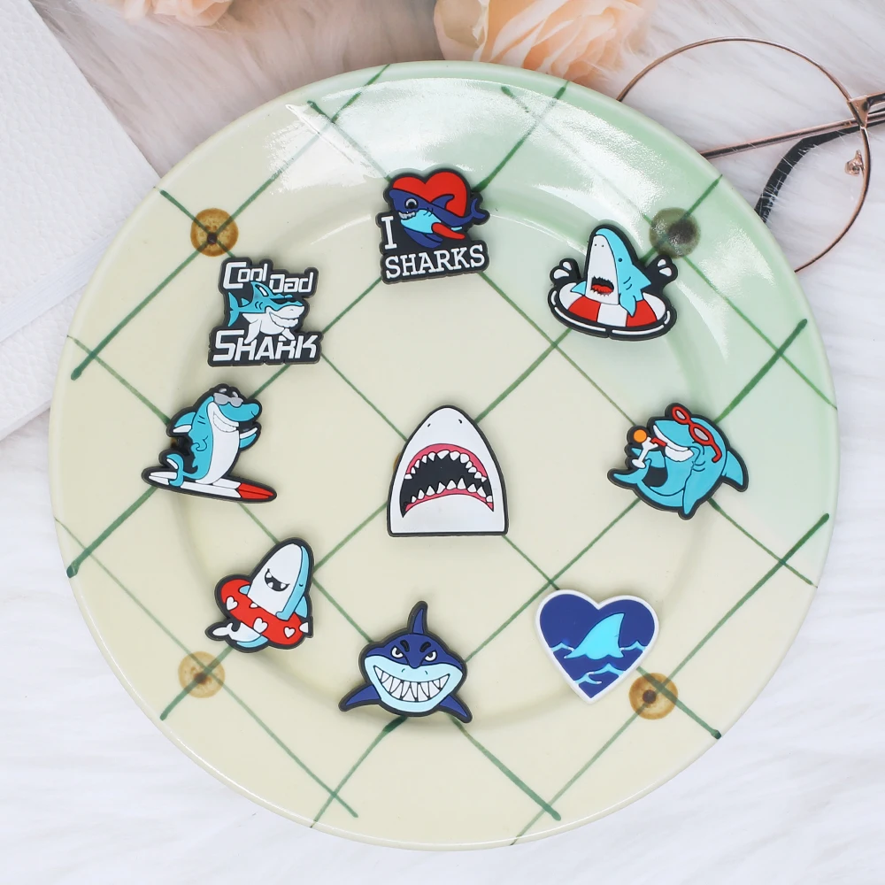 Single Sale 1pcs Kawaii Shark ​PVC Shoe Charms Accessories Shoe Decoration Buckles Accessories Fit Bands Bracelets Croc JIBZ