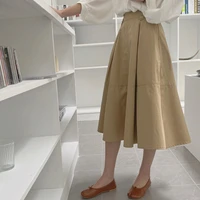 french temperament solid color loose pleated skirt a line umbrella skirt medium length skirt streetwear japan kawaii clothing