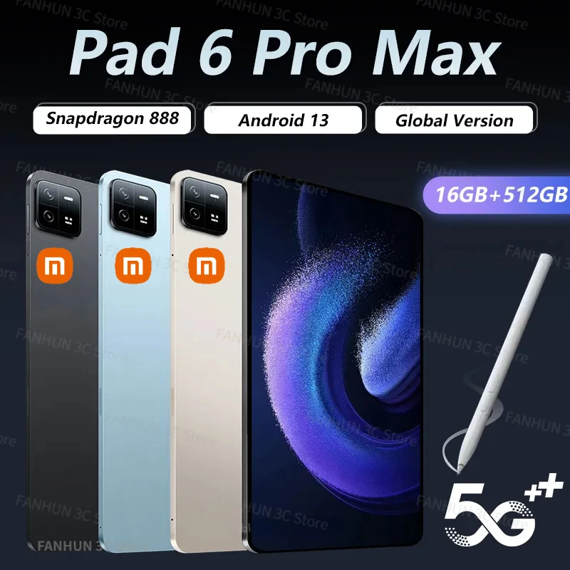 

2024 Original Global Version Pad 6 Max Android 13.0 16GB+512GB Snapdragon 888 TabletsPC 5G Dual SIM Card or WIFI HD 4K Mi