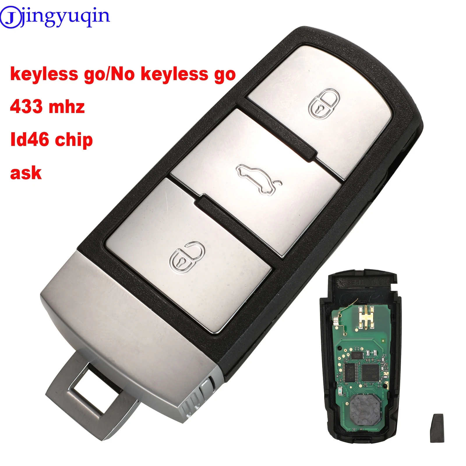 

jingyuqin 3-кнопочный брелок ASK 3C 0959752 BA ID46/ID48 чип удаленный автомобильный ключ сменный чехол 433 МГц для VW Passat CC