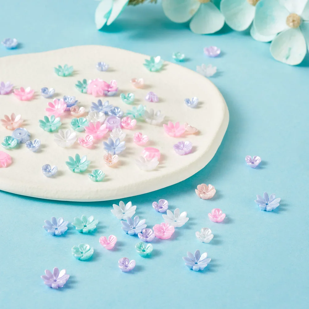 480pcs Opaque Resin Flower Bead Caps Pastel Color Multi-Petal Floral Bead End Caps Loose Spacer Beads for DIY Jewelry Making