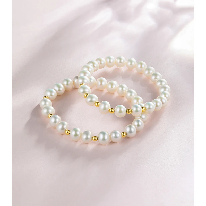 

1pcs Pure 24K Yellow Gold For Women 3D Hard Gold Bead 4mm With Natural Freshwater Pearl 7-8mm Beads Pearl Bracelet