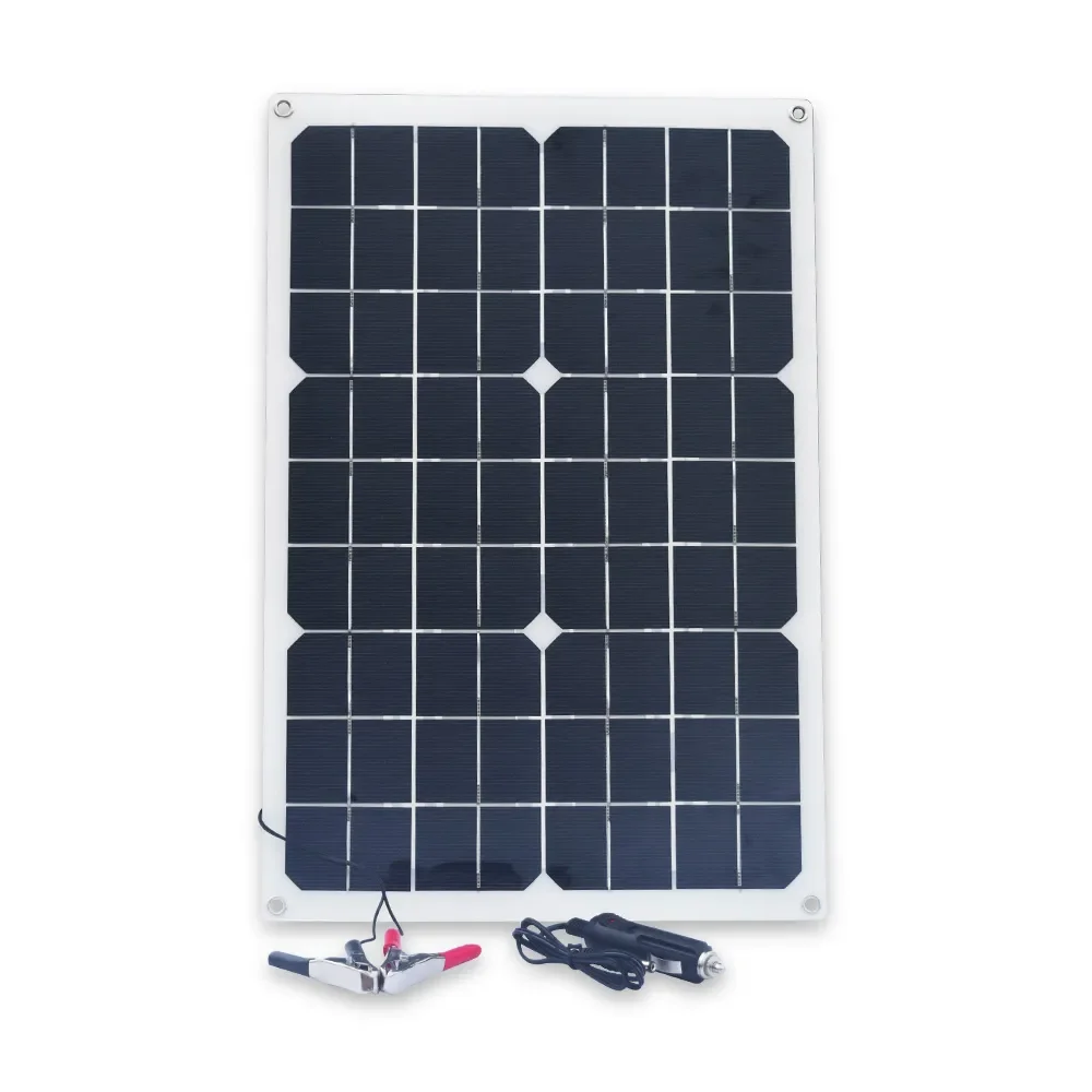 

Комплект солнечной панели 20 Вт, монокристаллические гибкие панели, DC + USB выход, 12 В, зарядное устройство для телефона, планшета, автомобиля, кемпинга