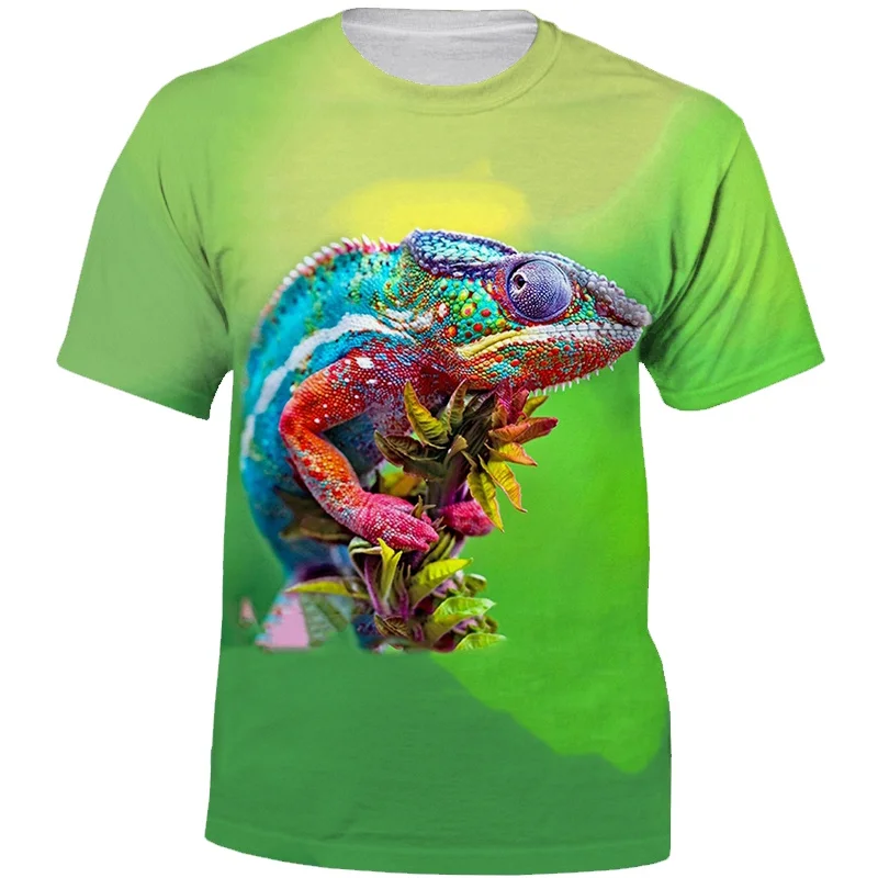 

Summer New Personalized Mens and Women's Chameleon 3D Printing Short Sleeve Printed T-shirt