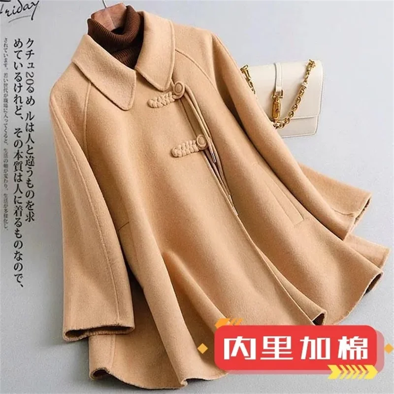 Женское двухстороннее шерстяное пальто средней длины модель 2024 года Женская