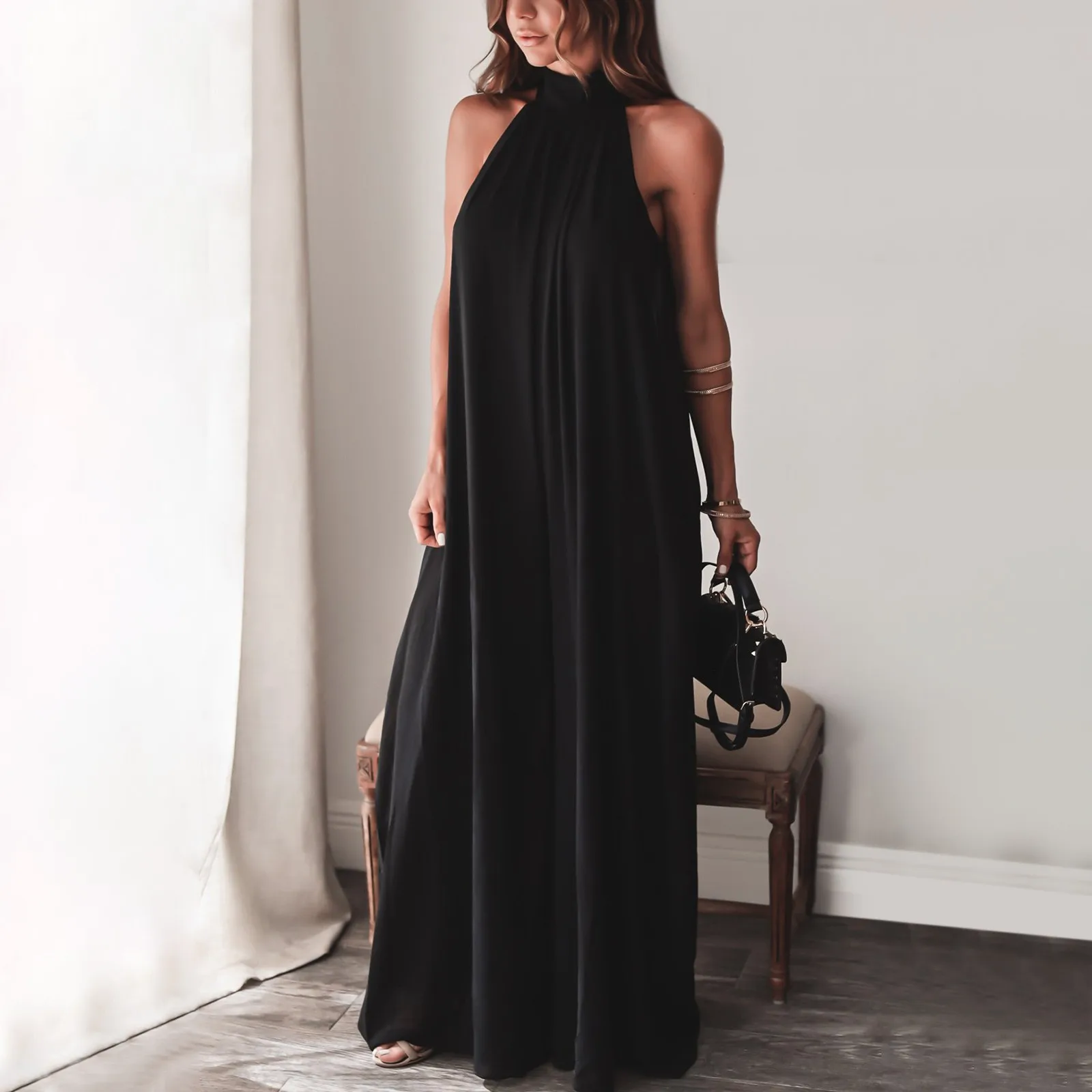 

Women's Loose Casual Sleeveless Jumpsuits Rompers Pockets Wide Leg Bib Pants Combinaison Femme
