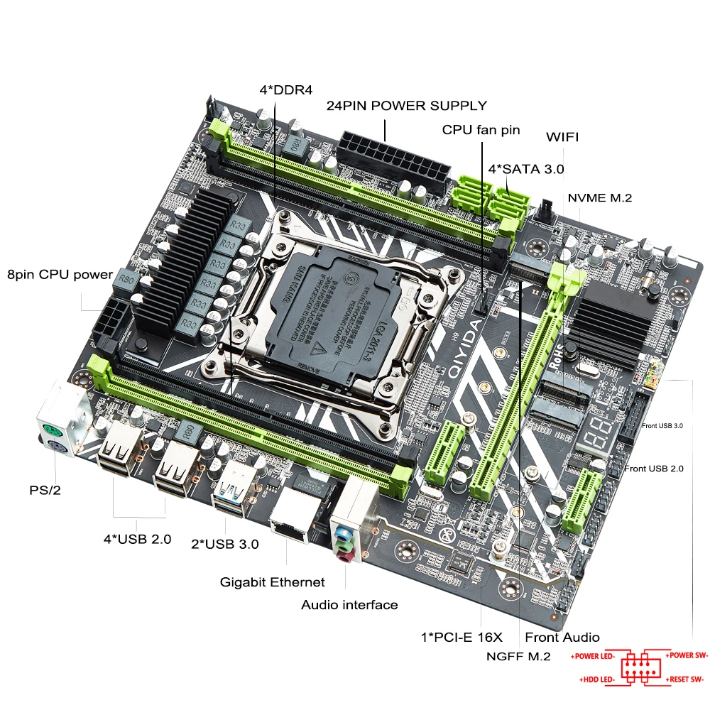 Комплект материнской платы QIYIDA E5H9 LGA 2011-3 с процессором Intel Xeon E5 2640 V3 16 Гб (2*8 ГБ)