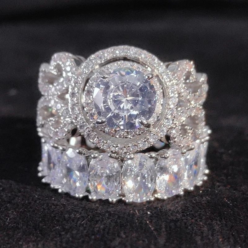 

Uilz Luxury Silver Color Oval Princess Cut Wedding Ring Set for Women Handmade AAA Cubic Zirconia Engagement Party Jewelry Gift