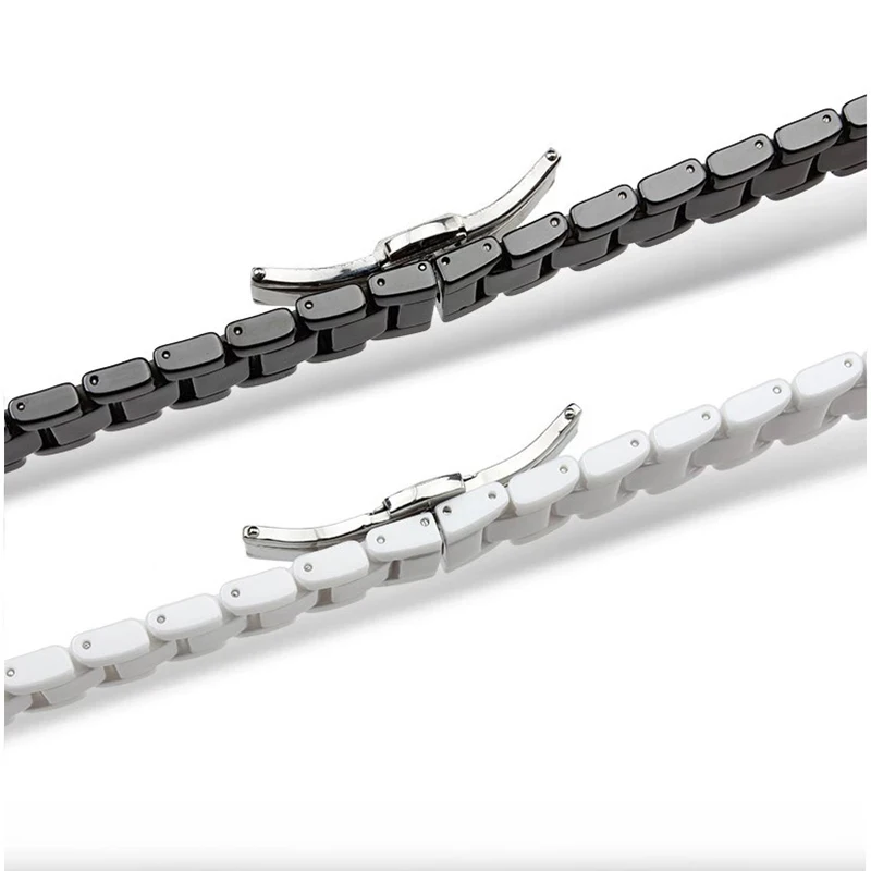 High Quality Ceramic Watch Band 14mm 16mm 18mm 20mm 21mm 22mm Black Flat Interface Ceramic Universal Strap Women Men  Bracelet