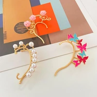 new gold color metal butterfly rose ear clips without piercing for women sparkling zircon ear cuff clip earrings wedding jewelry
