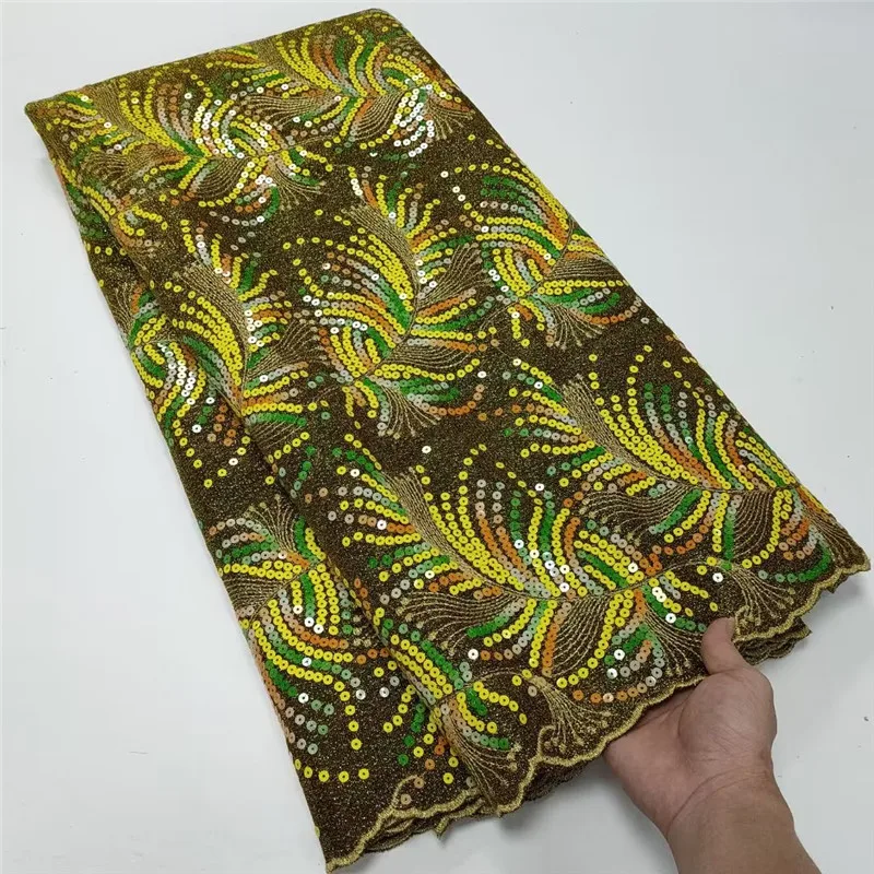 

5 Yards African French Lace Fabric High Quality Mesh Chemical Lace Fabric With Sequins Embroidery Bead For Wedding Part 1L111213