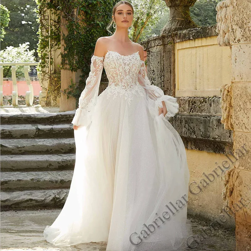 

Gabriellar Strapless Wedding Dress Tulle LaceUp Exquisite Appliques Detachable-Sleeve Mopping Gown Vestido De Novia 2022 Women