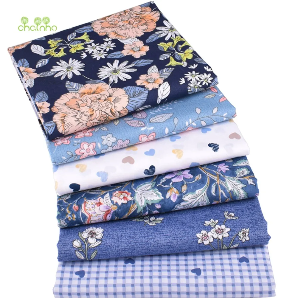 

Chainho,Printed Twill Cotton Fabric,Patchwork Cloth,DIY Sewing & Quilting Material,Blue Floral Series,6 Designs,3 Sizes,QC052