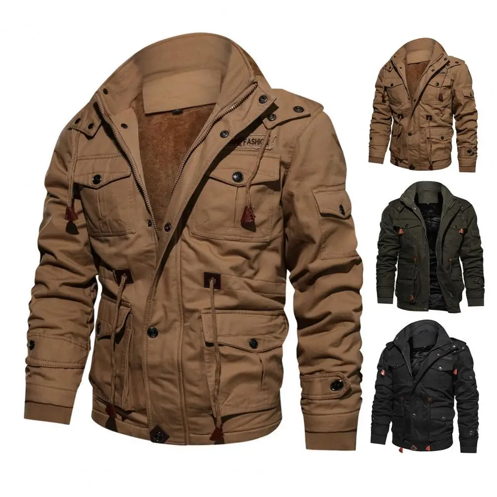 

Зимние мужские куртки с капюшоном, плюшевое утепленное пальто, осенняя большая тактическая хлопковая рабочая одежда средней и длинной длины, куртки-бомберы, тактические пальто