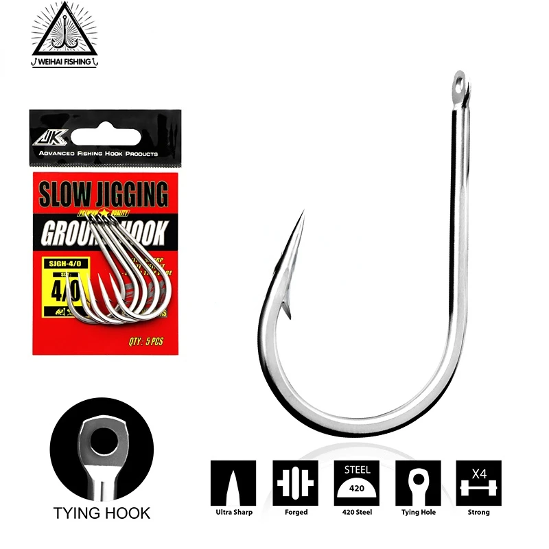 WH 4X Heavy Ground Jigging Hooks Slow Big Game Fishhook Tying Hole Steel Sea Fishing Fish Hook Japan Fishing Articles 7/0