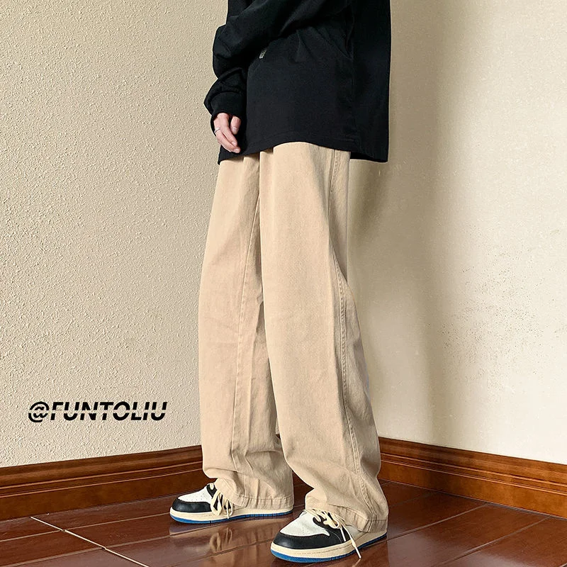 4 Colors Baggy Jeans Men Fashion Retro Casual Wide Leg Jeans Men Streetwear Hip Hop Loose Straight Denim Pants Mens Trousers