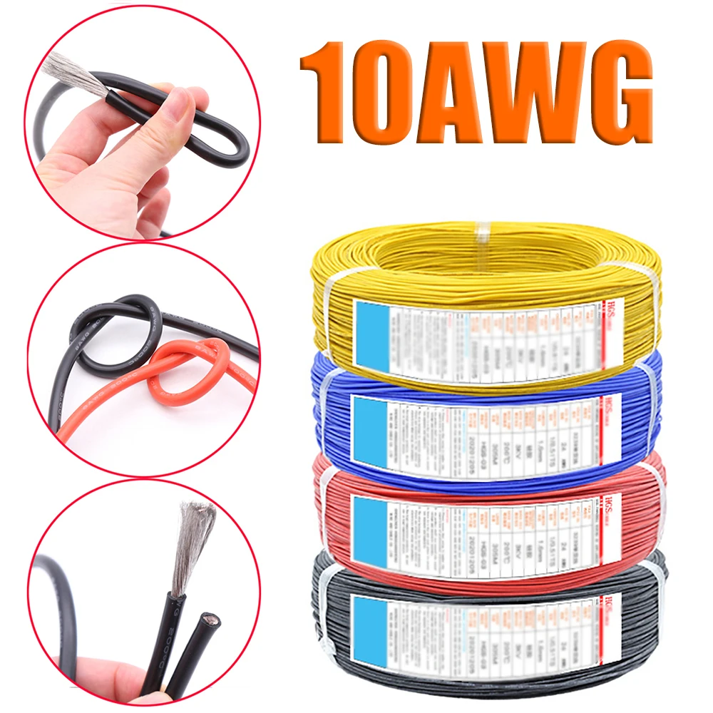 

10AWG UL Flexible Rubber Silicone Wire Cable 200℃ 600V Soft Multicore Wire Cables Black Red White Blue Yellow Green Orange