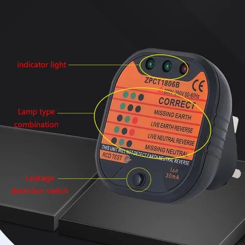 02DC GFCI Outlet Tester Detector Wall Plug-Fluger включает легенду проводки