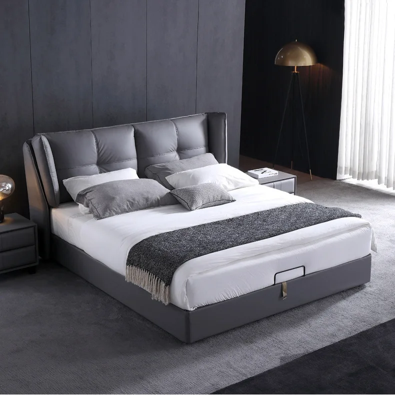 

Italian simple leather bed 1.8/1.5m double modern simple small family wedding bed bedroom soft bag storage bed