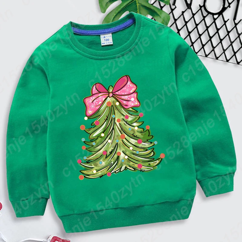 Рождественская елка пуловеры с розовым бантом и принтом зима-осень повседневная