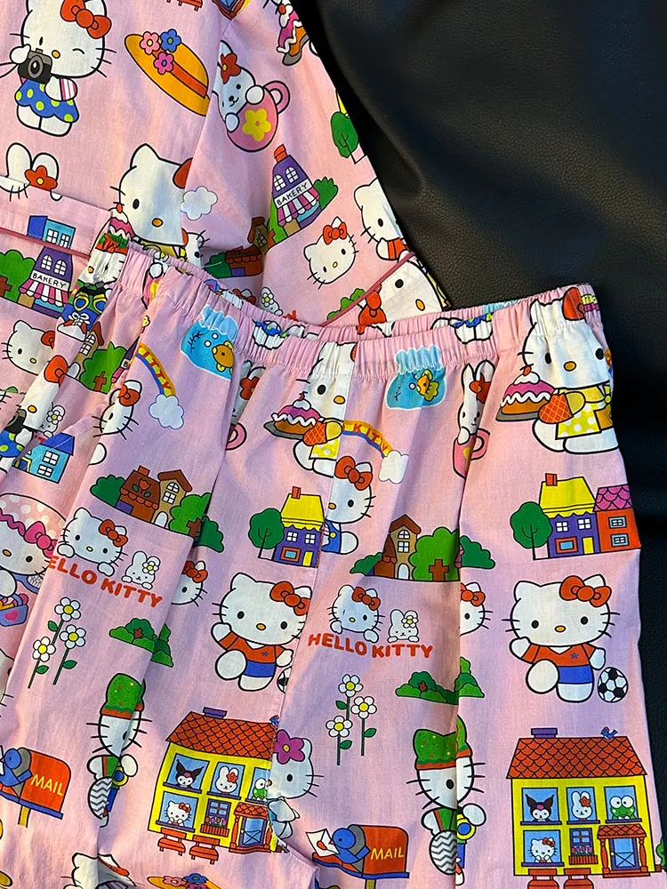 Yuji 2024 New Summer Thin Short sleeve Trousers Pajamas Women Cartoon Hellokit Homewear Set