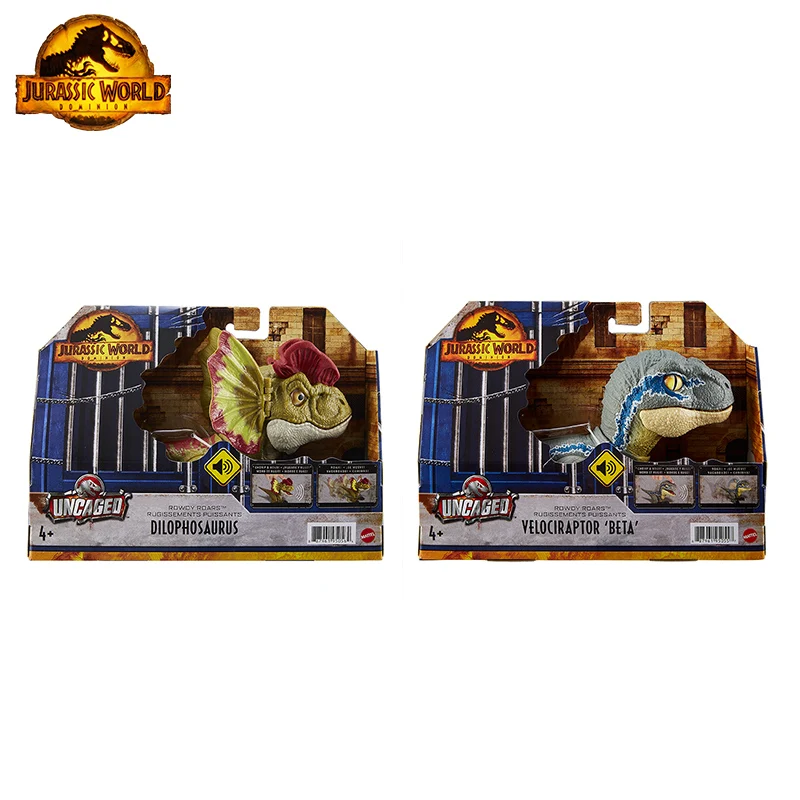 Original Mattel Jarassic World Dinosaur Action Figure Uncaged Rowdy Roars Velociraptor Anime Beta Dilophosaurus Toys for Boys images - 6