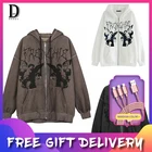 Женский свитер с капюшоном и принтом в виде красивых ангелов Y2K, уличный кардиган унисекс на молнии с длинным рукавом и карманами на осень и зиму, куртка