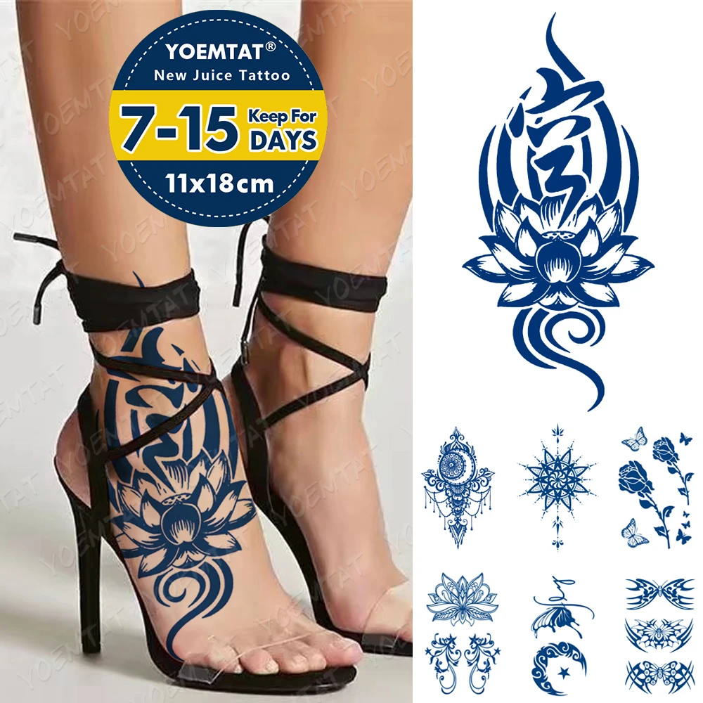 

Ink Juice Waterproof Temporary Tattoo Stickers Indian Henna Lotus Rose Body Art 3D Fake Tatto Men Women Lasting Blue Tattoos