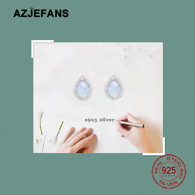 Фото Серьги-гвоздики из серебра 925 пробы с белым топазом для женщин AZJEFANS №4