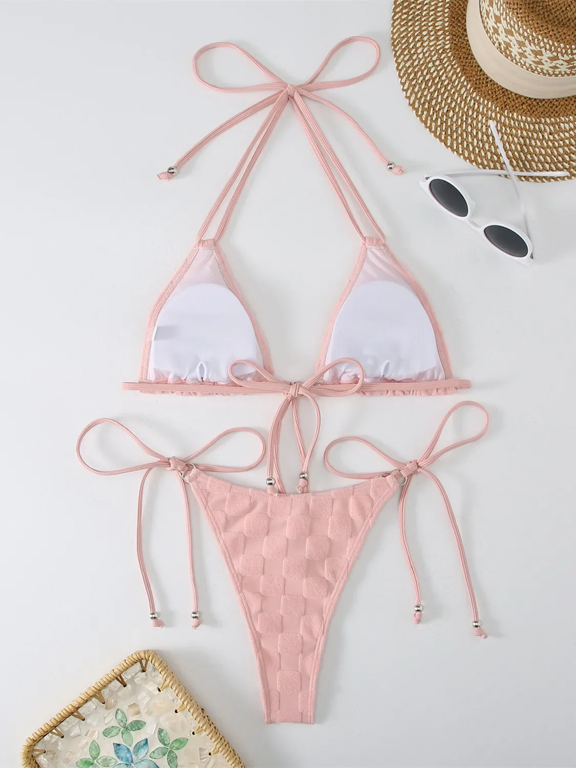 Зеленый бикини с лямкой на шее женский сексуальный купальник бантом спереди