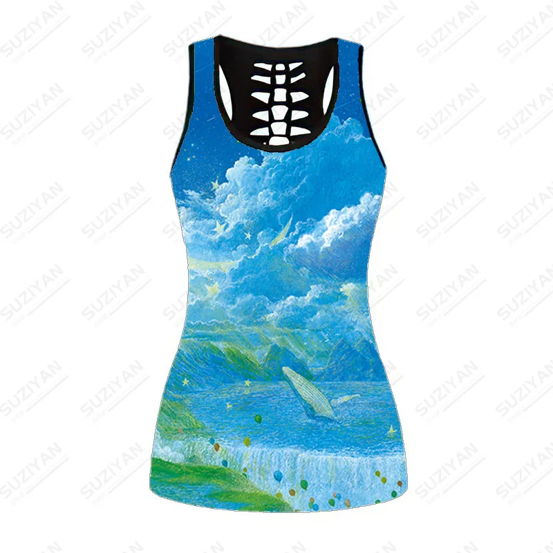 

Fitness 3D Printing Short Corset Sports Women Summer Tops Tank Top Women Summer Clothes For Women Cutout Vest Miss