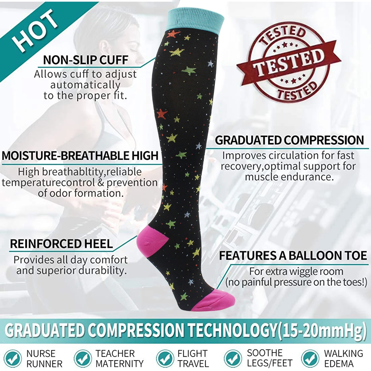 Women and Men Compression Socks Medical Diabetes Varicose  Nursing Veins Stocking Cycling Running Hiking Travel Sports Socks Men