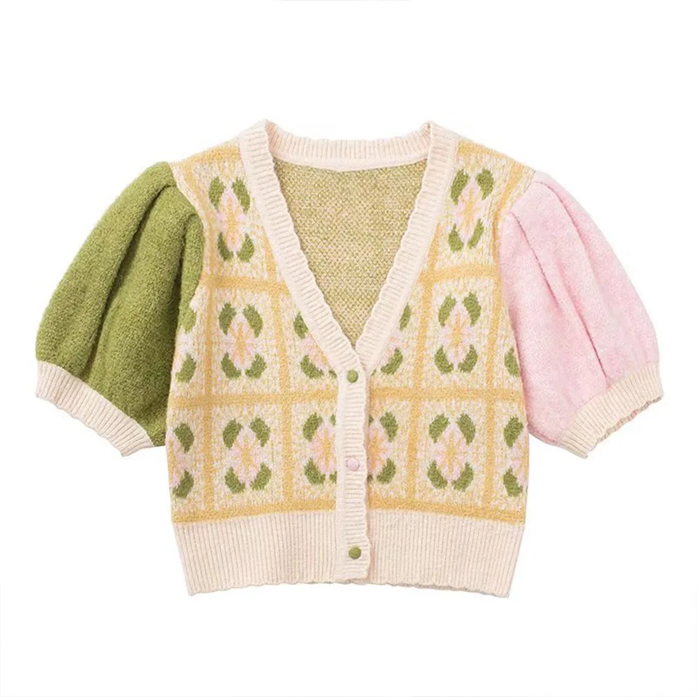 

Женский свитер кардиган с коротким рукавом и V-образным вырезом