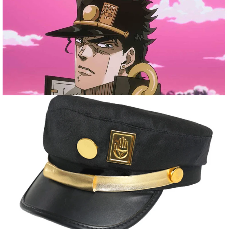 

Anime JOJO JoJo's Bizarre Adventure Cosplay Accessories Caps Jotaro Kujo Cosplay Hats Army Military Flatcap Badges Anime Around