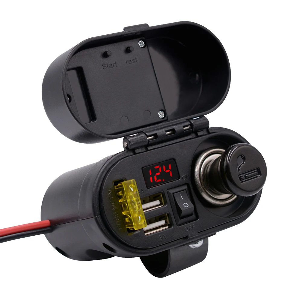 

Motorcycle USB Charger 3A Dual USB Waterproof Cover Quick Charger with Voltmeter On/Off Switch 12V Moto Power Supply Adapter