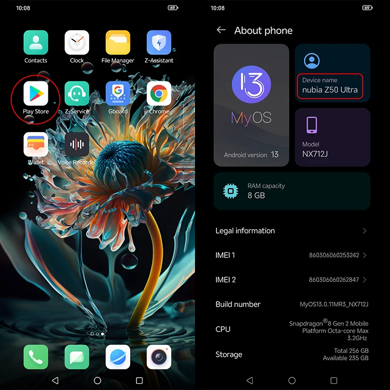 Nubia Z50 Ultra 5G SmartPhone 6.8 inch 144Hz AMOLED Screen Under screen camera Snapdragon 8 Gen 2 Octa Core 80W Fast Charge NFC