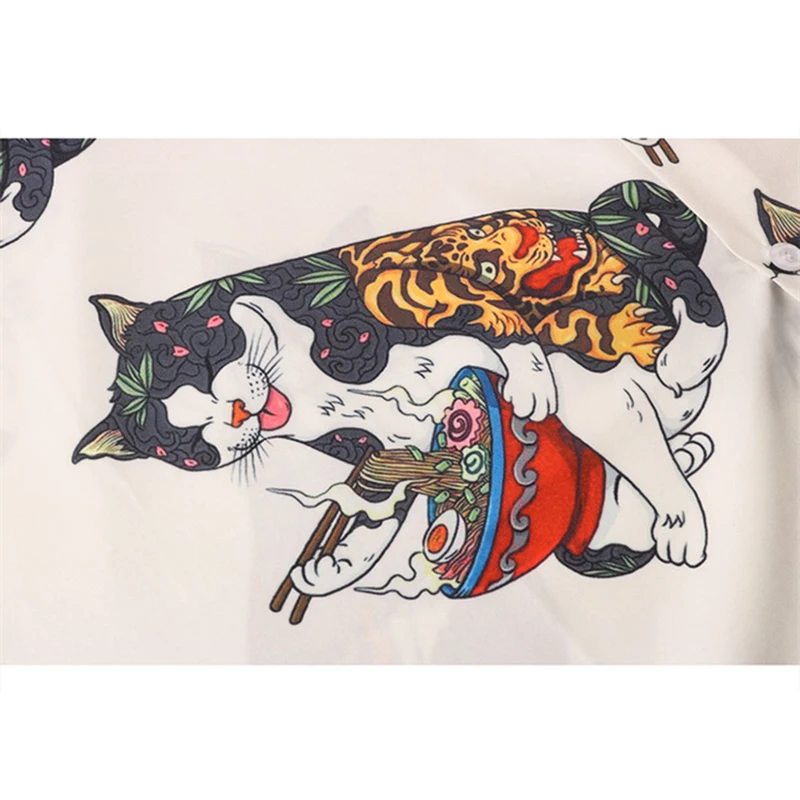 2022 Мужская Уличная рубашка в стиле хип-хоп японская пляжная Harajuku Ukiyoe Smoking Cat с