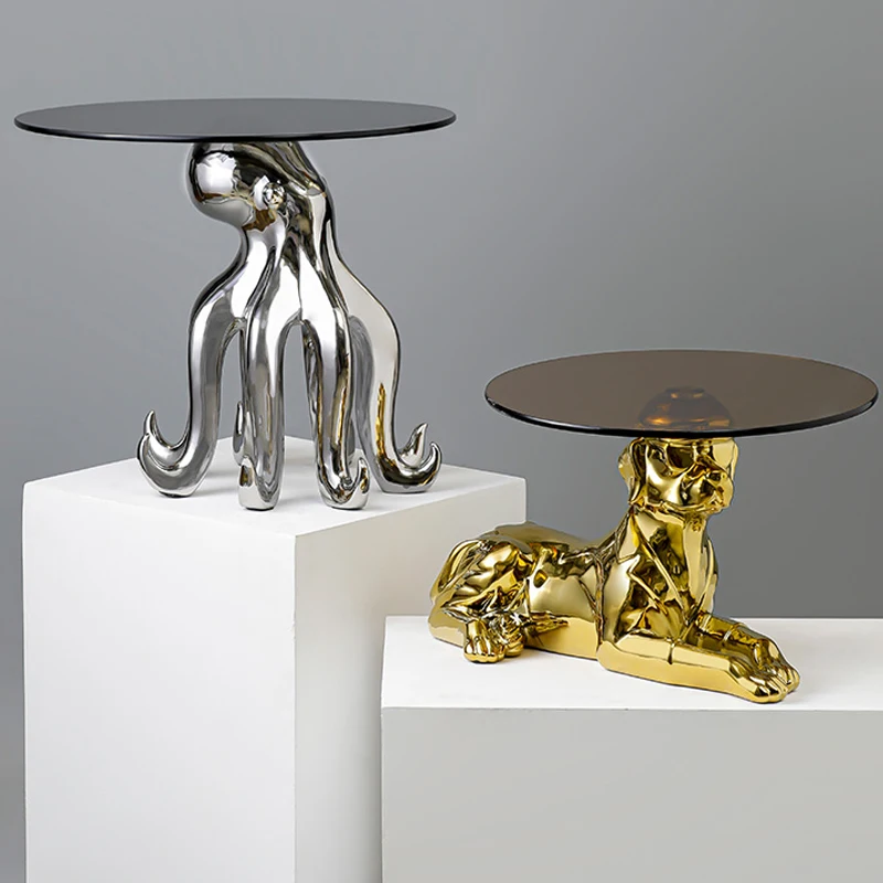 

Креативная статуя осьминога-орангутан С Покрытием золотого и серебряного цвета Керамическая поделка журнальный стеклянный столик для гос...