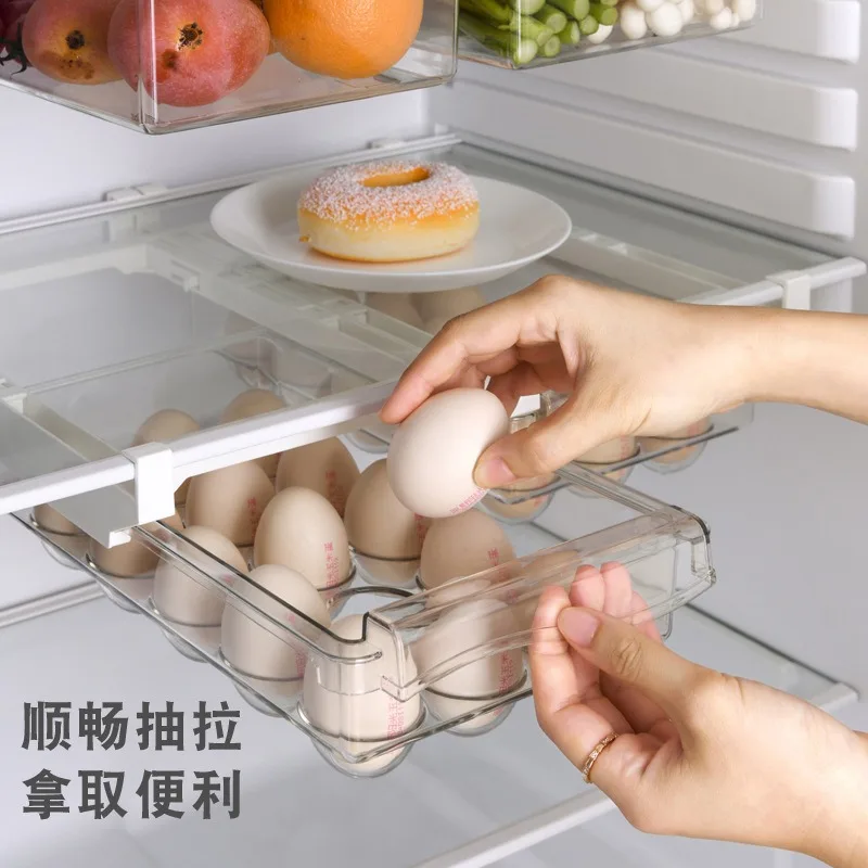 Transparent Fridge Organizer Fruit Egg Refrigerator Storage Box Under-shelf Drawer Fresh-keep Kitchen