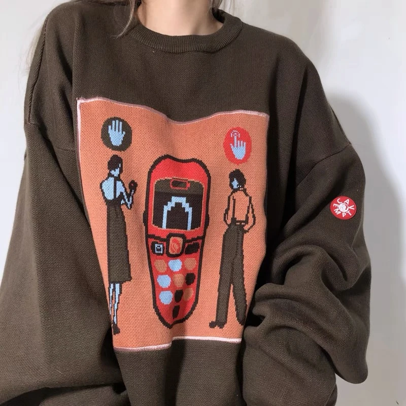 

CAVEMPT CE 22SS BACK VIEW KNIT Sweater Men Woman 1:1 Best-Quality Crewneck Mobile Phone Jacquard Loose Jacquard Cav Empt Sweater