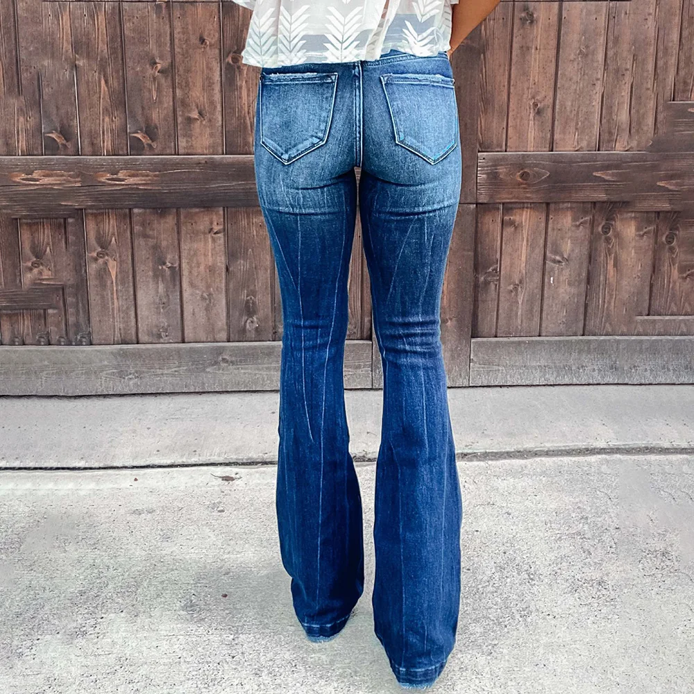 2023 Autumn New Women's Trousers High Waist Ripped Boot Cut Jeans Fashion Street Casual Long Denim Flared Pants S-2XL Drop Ship