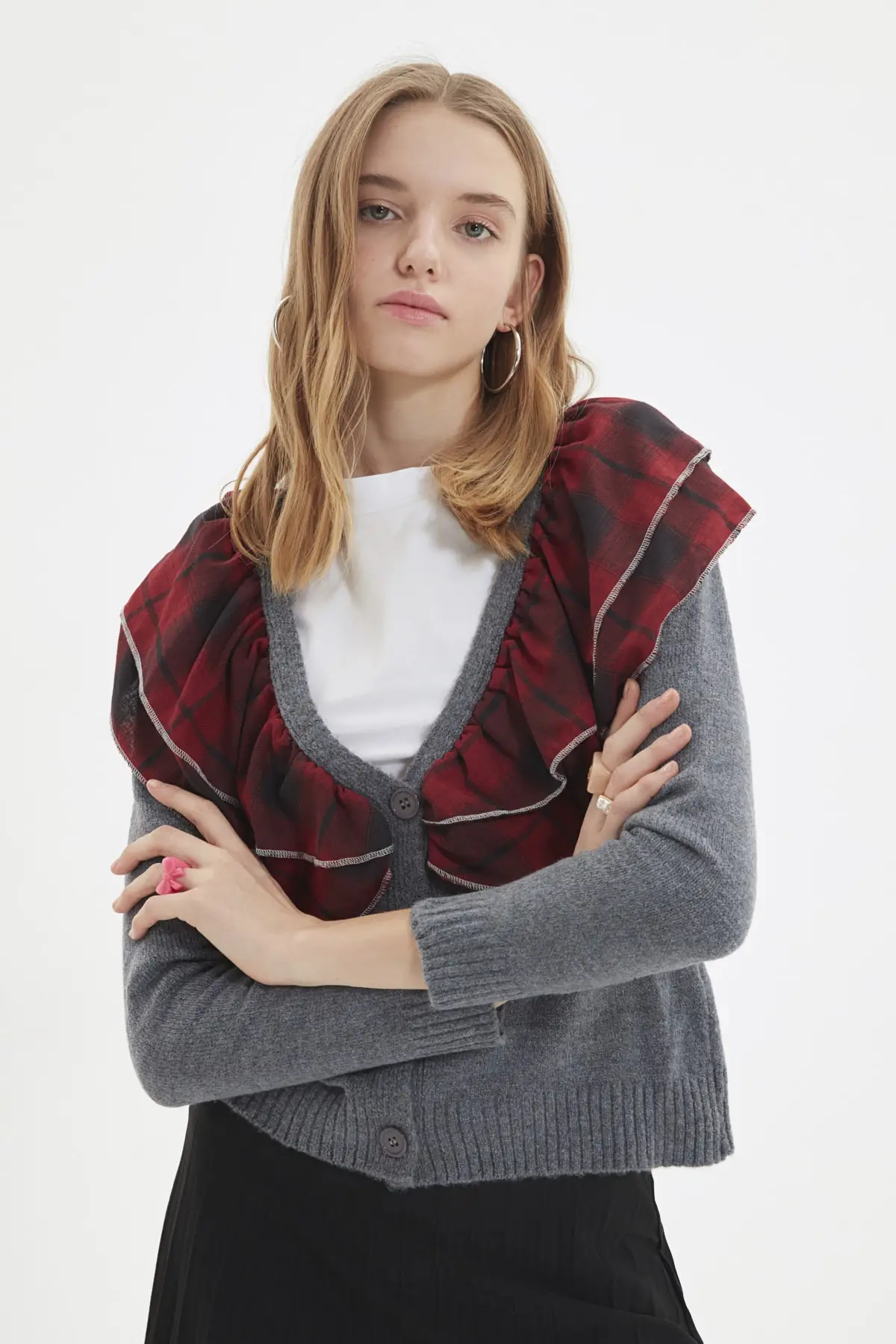 

Женский кардиган с оборками из антанита, трикотажная одежда, повседневный вязаный качественный модный кардиган, свитеры, свободный свитер, ...