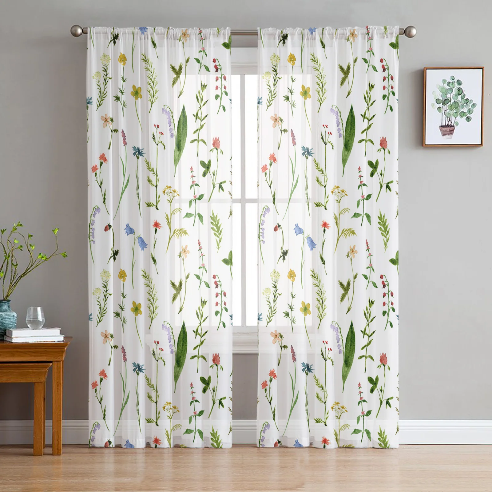

Watercolor Painting Flowers Leaves Tulle Curtains For Living Room Sheer Curtain Bedroom Voile Decorative Window Treatments