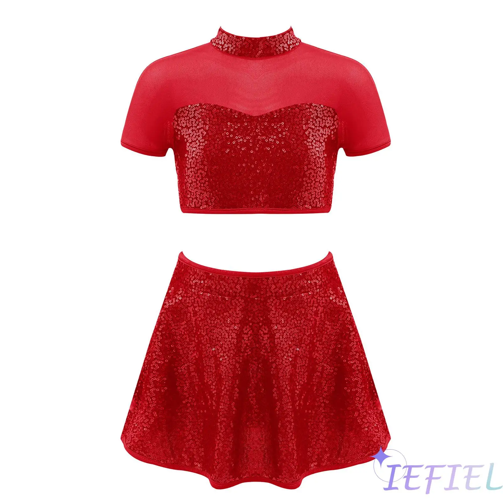 Девушки 2 шт. блестки гимнастическое катание современный джаз платье для