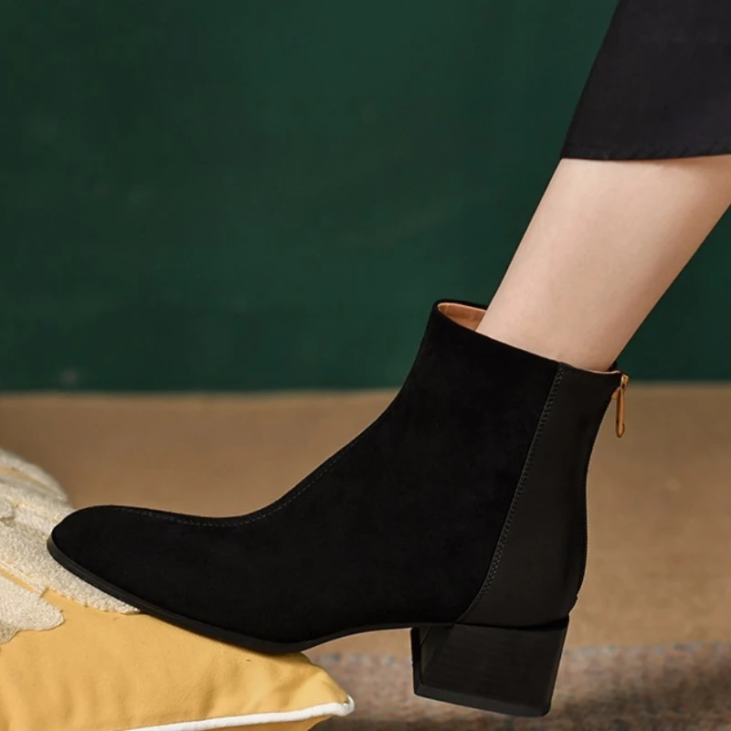 

Women's Shoes Autumn Women Ankle Boots Suede Black Boots Slip on Ladies Casual Thick Heel Shoes Fashion Comfort Female