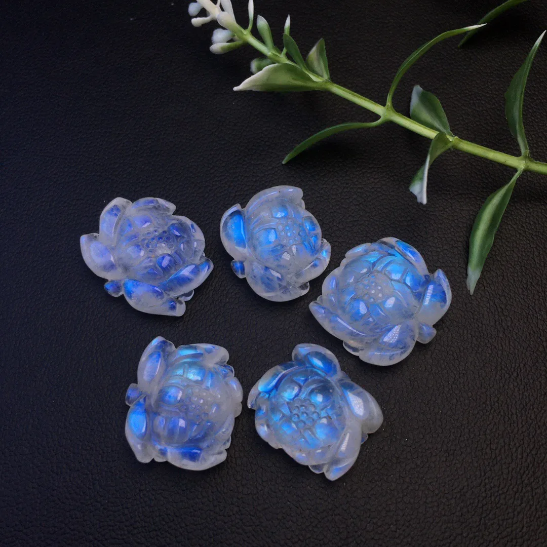 

1 шт. Fengbaowu натуральный Радужный синий лунный камень лотос кулон кристалл лечебный камень цветок Модная бижутерия подарок для женщин мужчин