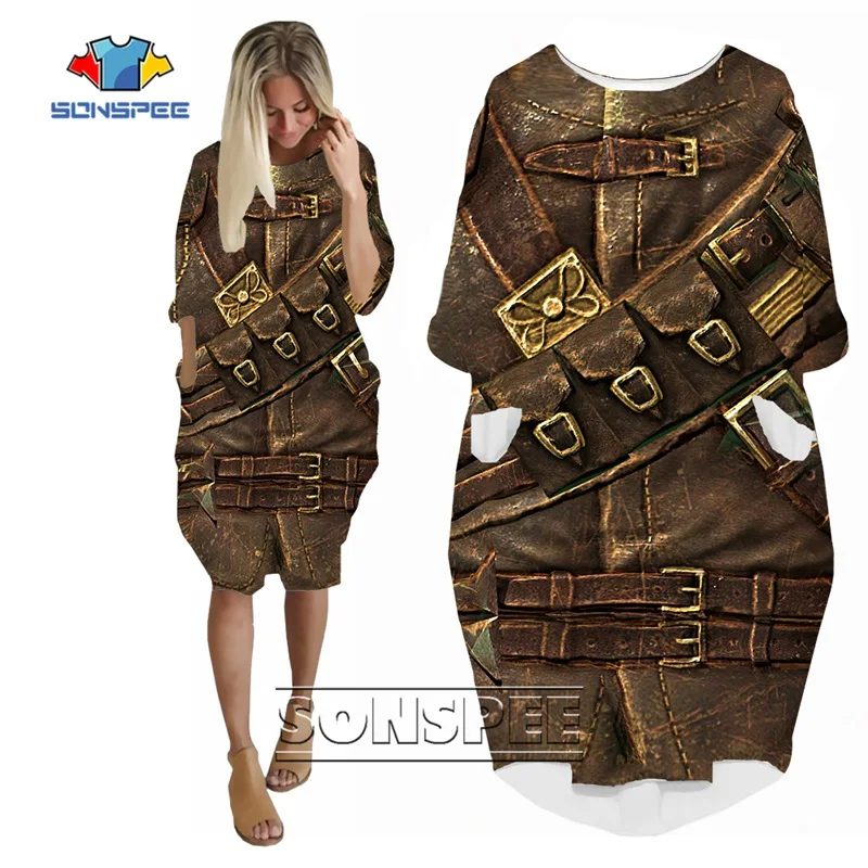 

SONSPEE 2022 New Army Veteran Women's Cool Dress Amazing Designs Long Sleeve Pocket Skirt Ancient Armor Military Loose Skirts