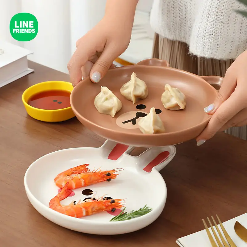 

Kawaii LINE FRIENDS Anime Hobby Brown Cony Sally Home Kitchen Ceramic Dumpling Plate Modeling Plate Children's Breakfast Plate